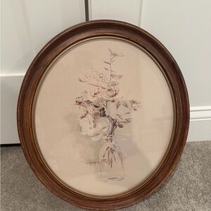 Elegant Brown Oval Framed Floral Art